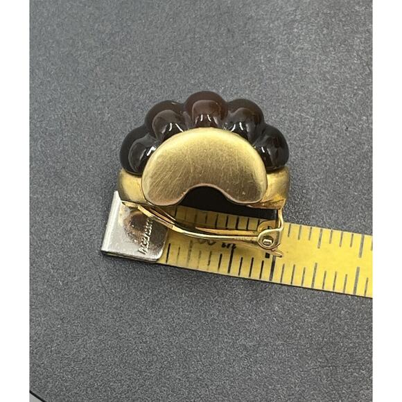 Givenchy Vintage Gold Tone Non Pierced Brown Lucite Glowing Clip On Earrings - Picture 8 of 10